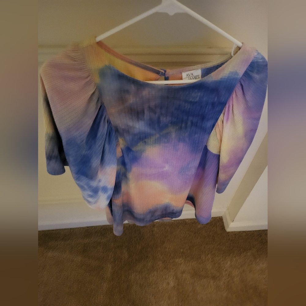 Ava James Tie Dye Ruffle Sleeve Blouse